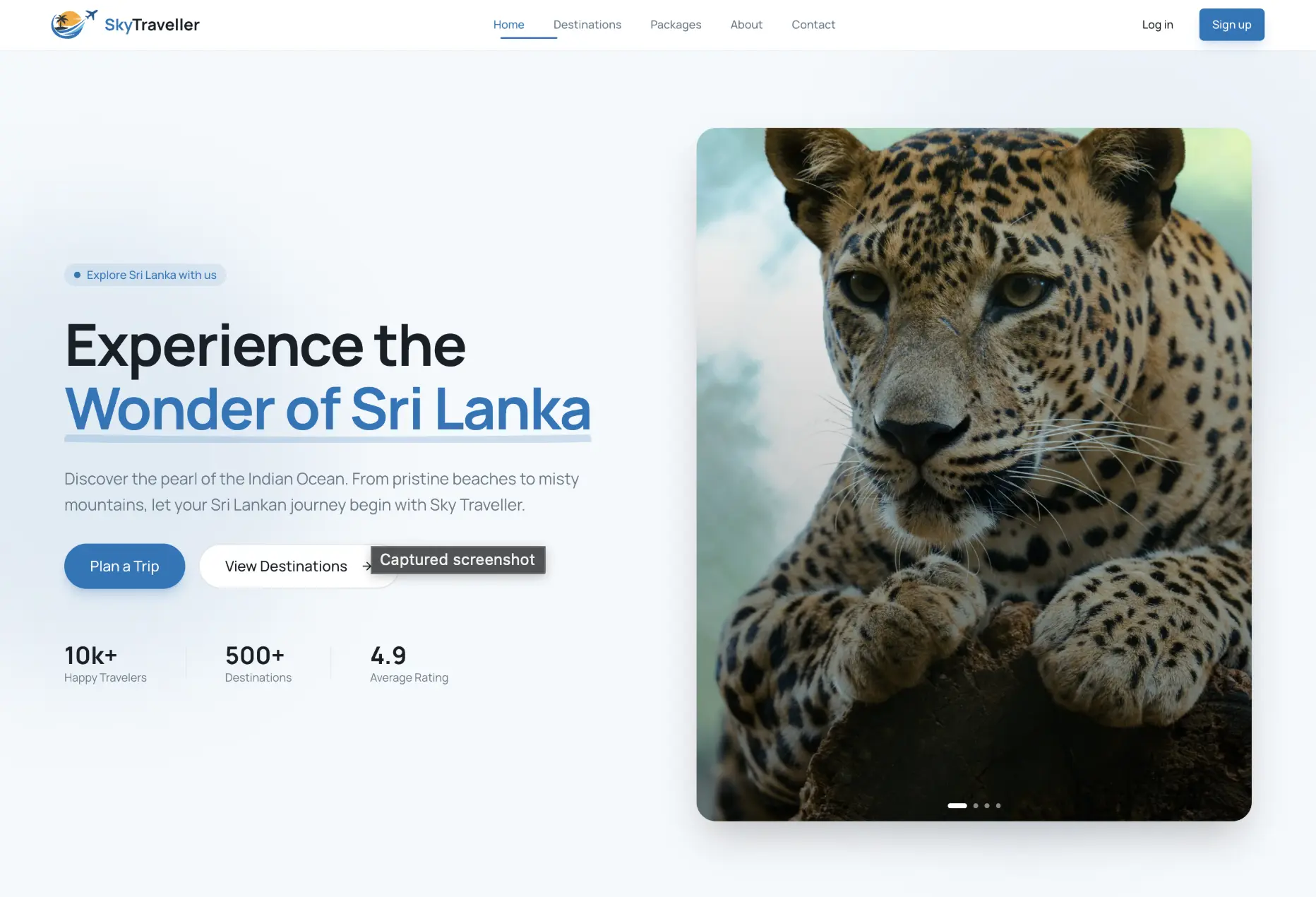 Sky Traveller travel booking website homepage